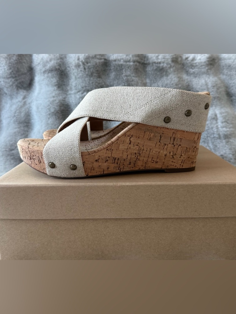 Lucky Brand Natural Linen Wedge Sandals Women’s Size 9M